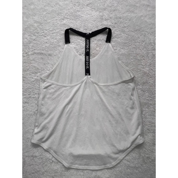 Nike Dri-FIT Women's White Tank Top Just Do It Black Strap Activewear - Picture 1 of 8
